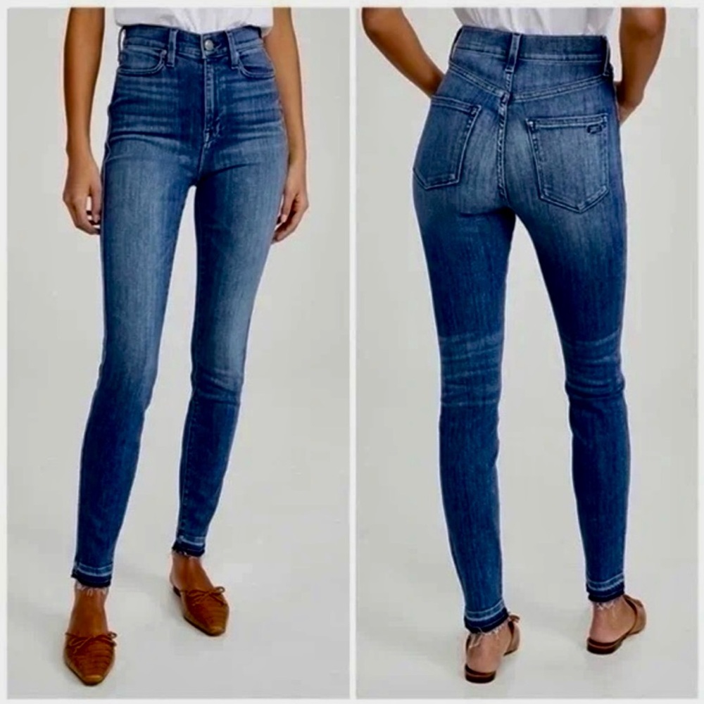 AYR The Riser Skinny Jeans High Rise Stretchy Denim Raw Hem 25